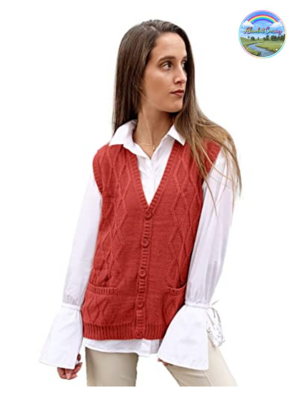 Alpaca Wool Blend V Neck Argyle Sweater Vest Cardigan Relaxed Fit Sleeveless